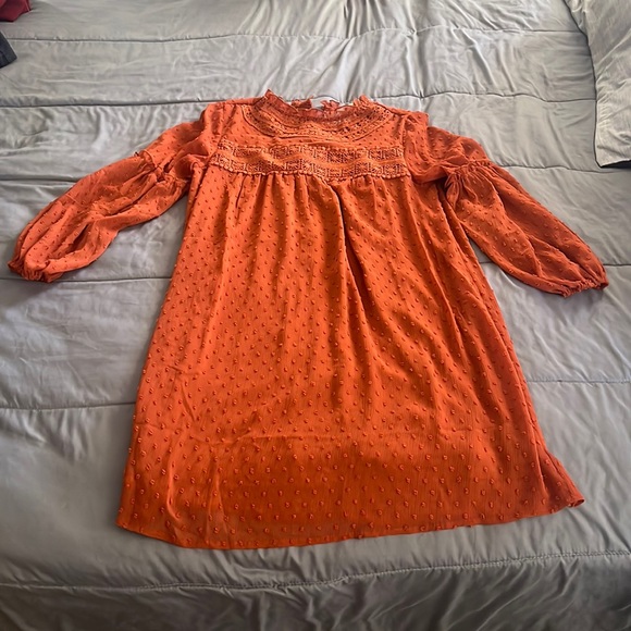 Fall rusty long sleeve flowing dress - Picture 3 of 11